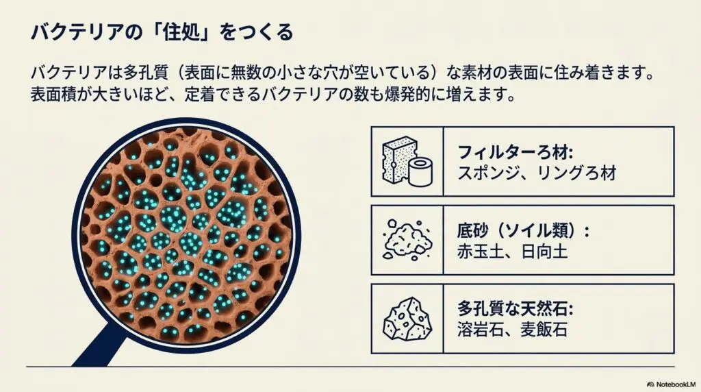 ろ材・底砂にバクテリアを定着させる